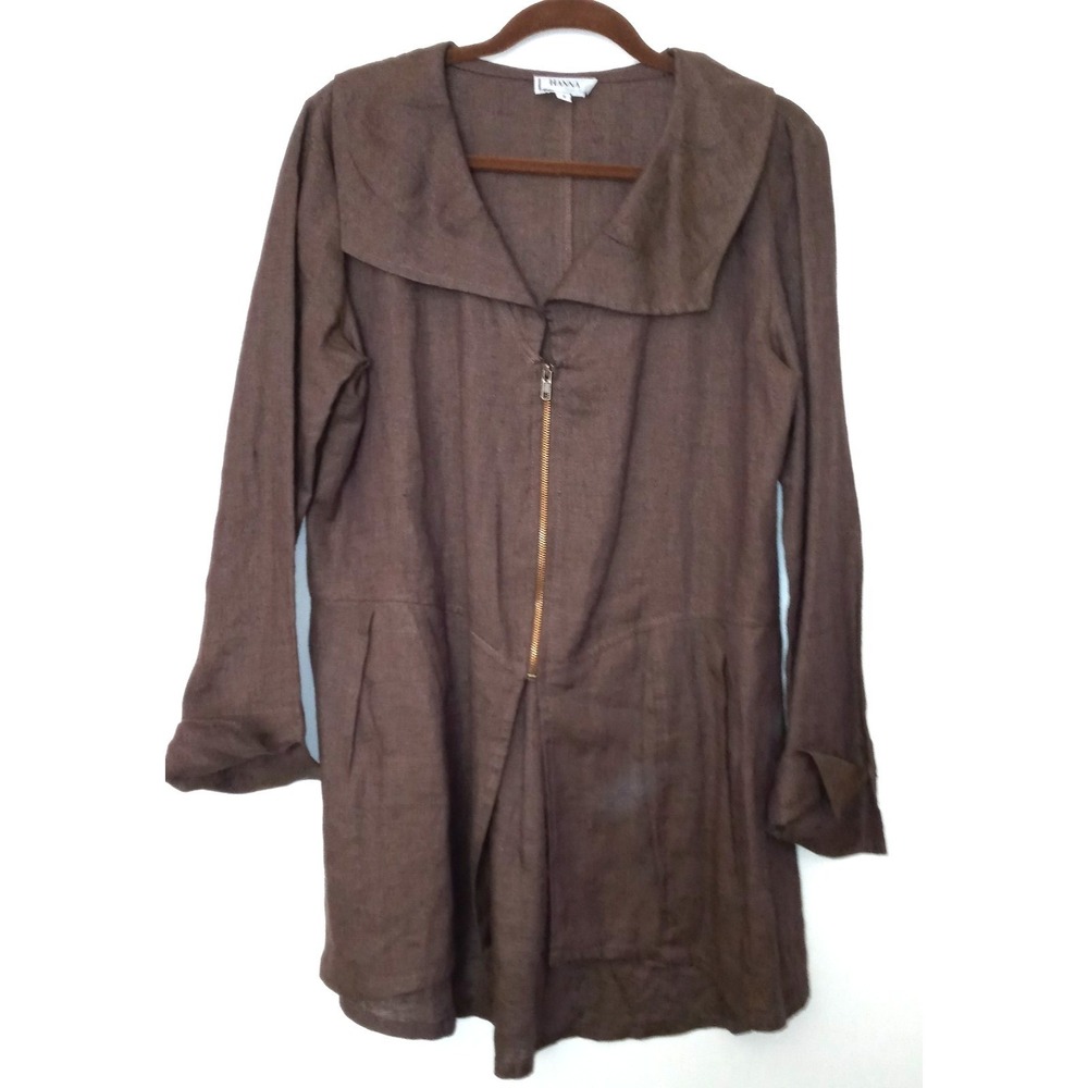 HANNA (2) La Journee Sz Med 6/8  Lagen 100% Linen Jacket Peplum back Bust 40"